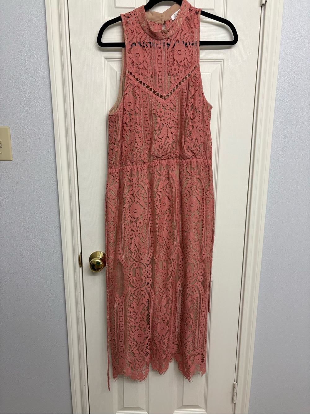 WAYF Sleeveless Coral Lace Maxi Dress